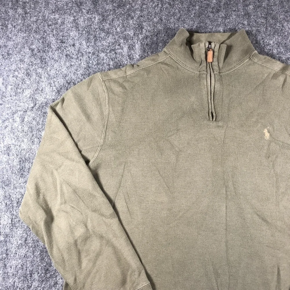 Polo Ralph Lauren Sweater Mens‎ Large Taupe Green 1/4 Zip Mock Neck Cotton